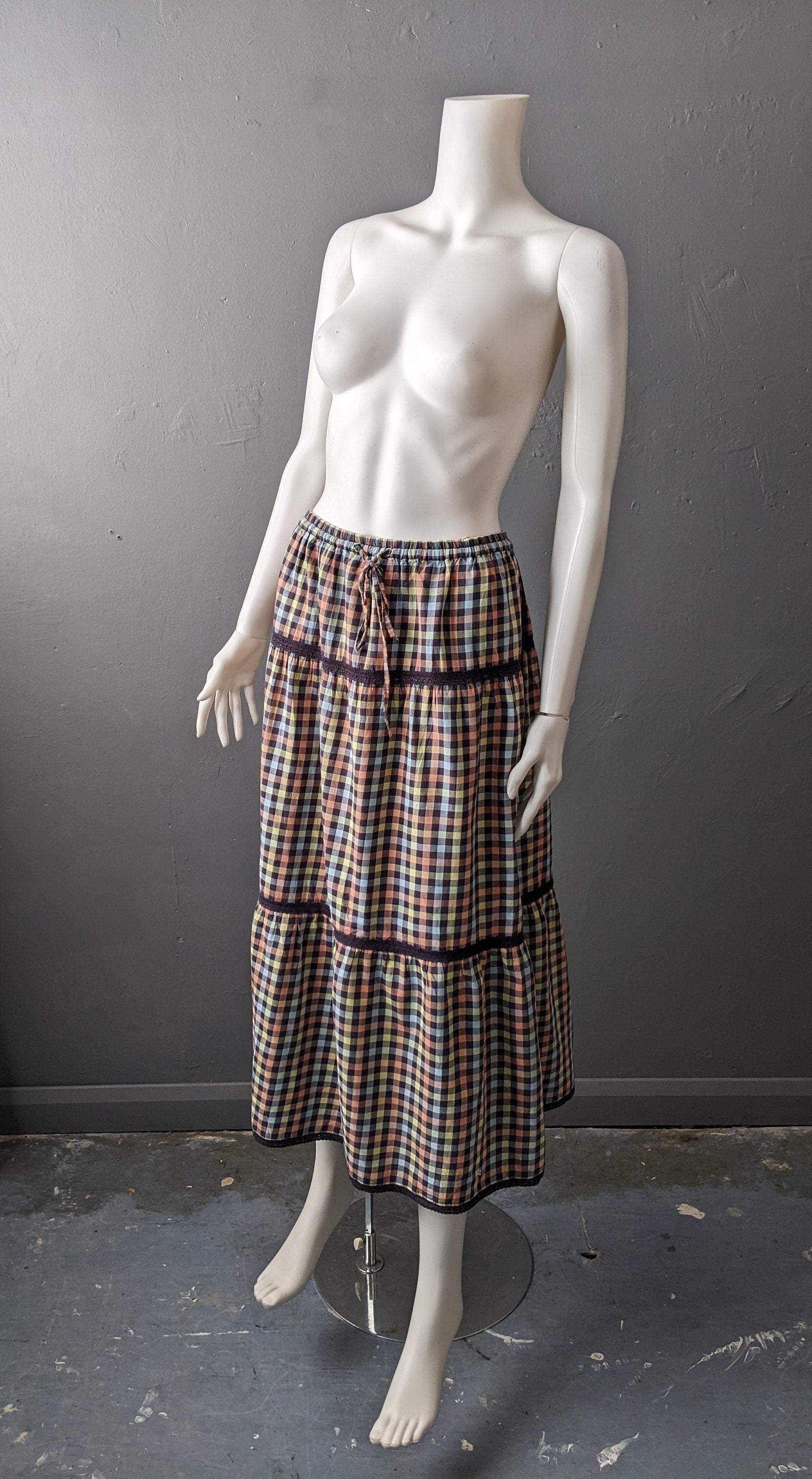 90s Multicoloured Check Sundress, Summer Maternity Strappy Dress, Size Small Medium