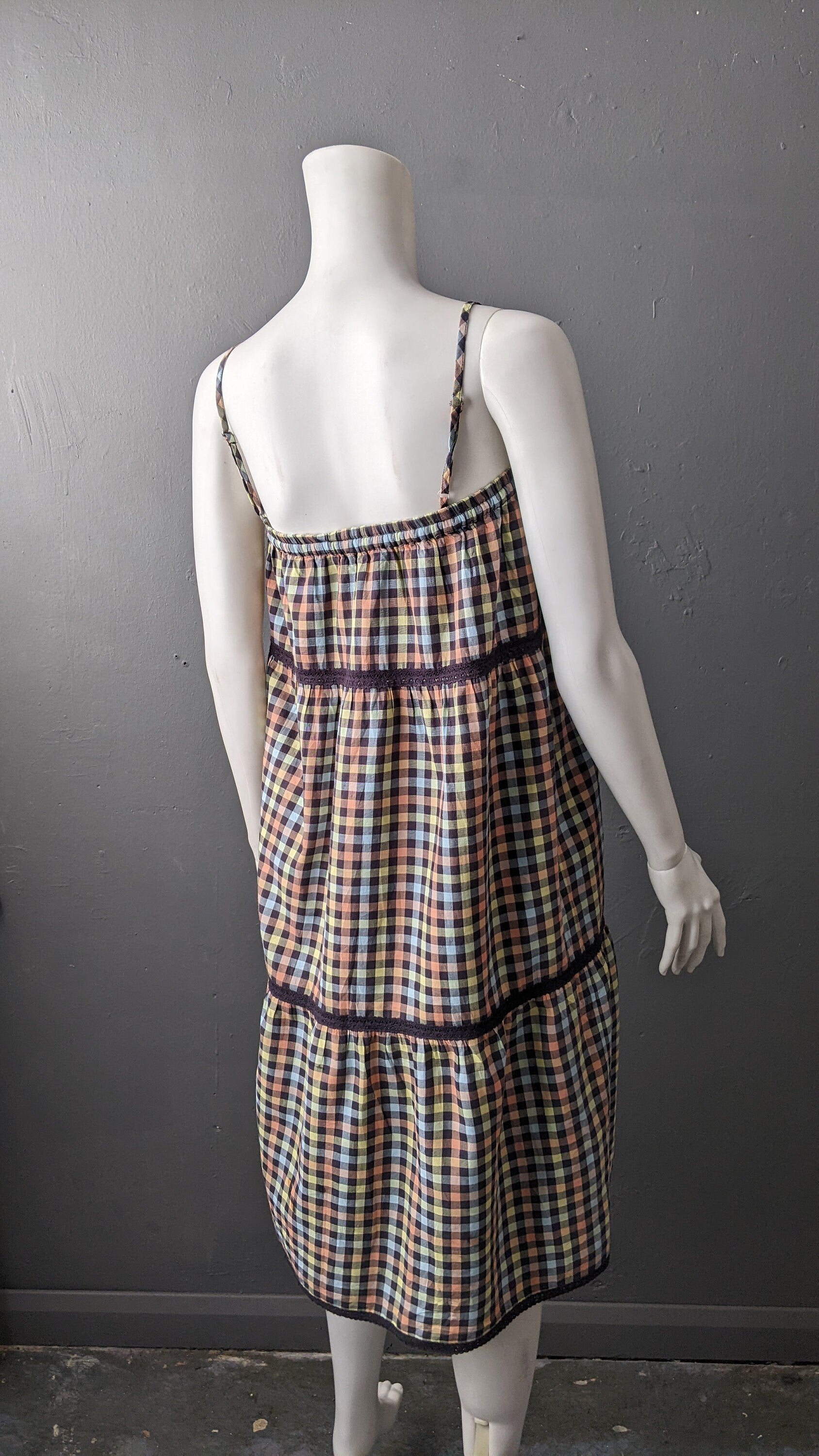 90s Multicoloured Check Sundress, Summer Maternity Strappy Dress, Size Small Medium