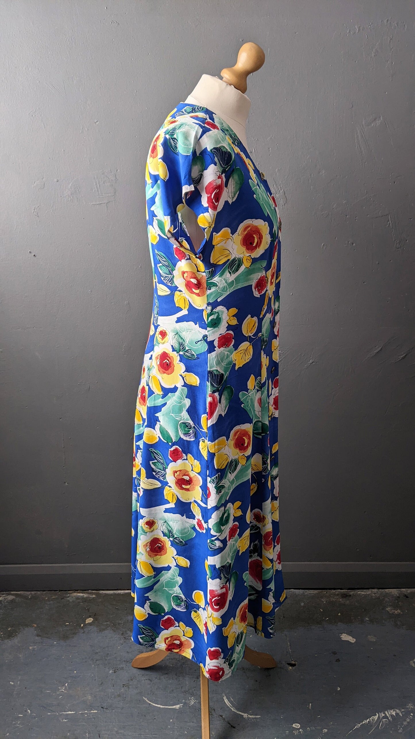 90s Viscose Sundress by Marcelle Griffon, Yellow Roses Dress, Plus Size XL