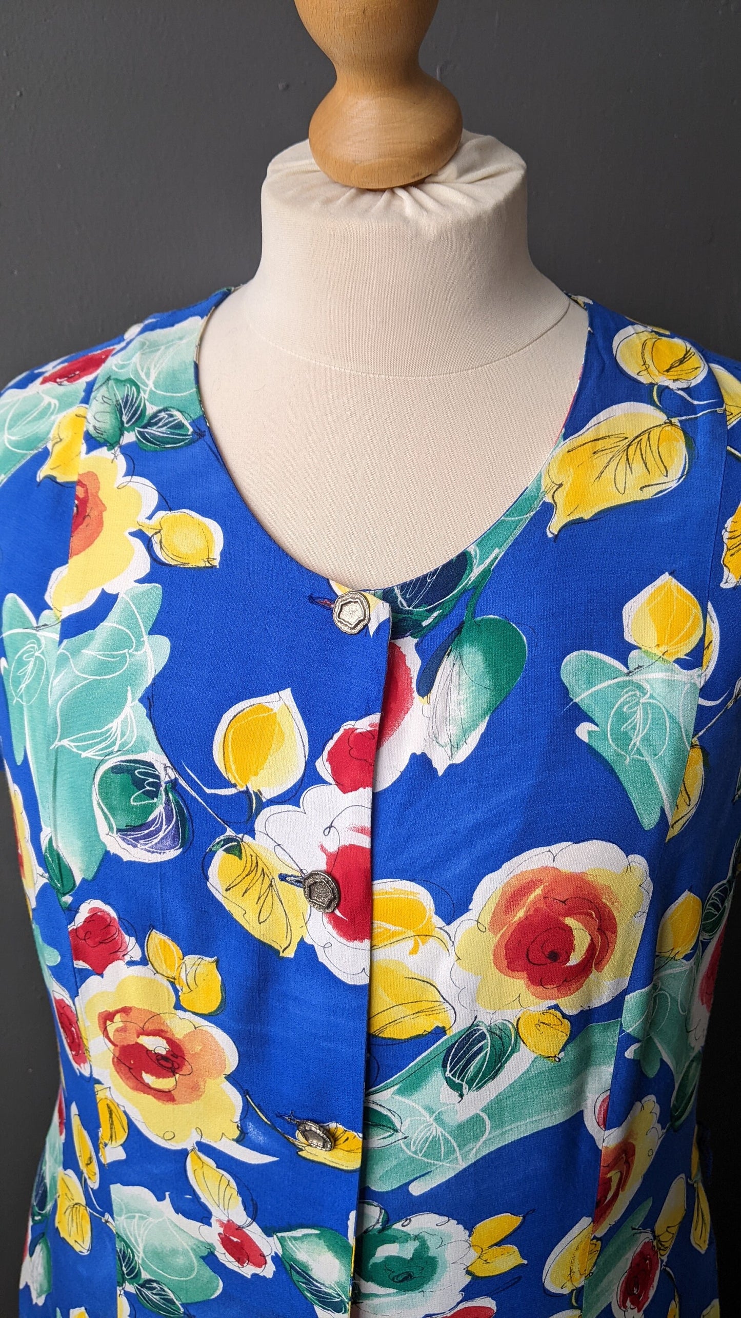 90s Viscose Sundress by Marcelle Griffon, Yellow Roses Dress, Plus Size XL