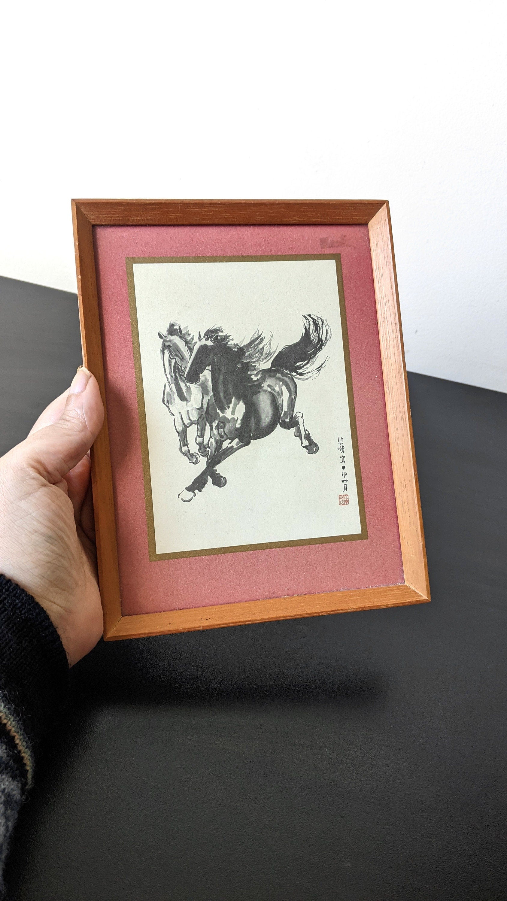 Two Galloping Horses by Xu Beihong, Mid Century Chinese Danqing Ink Wash Art