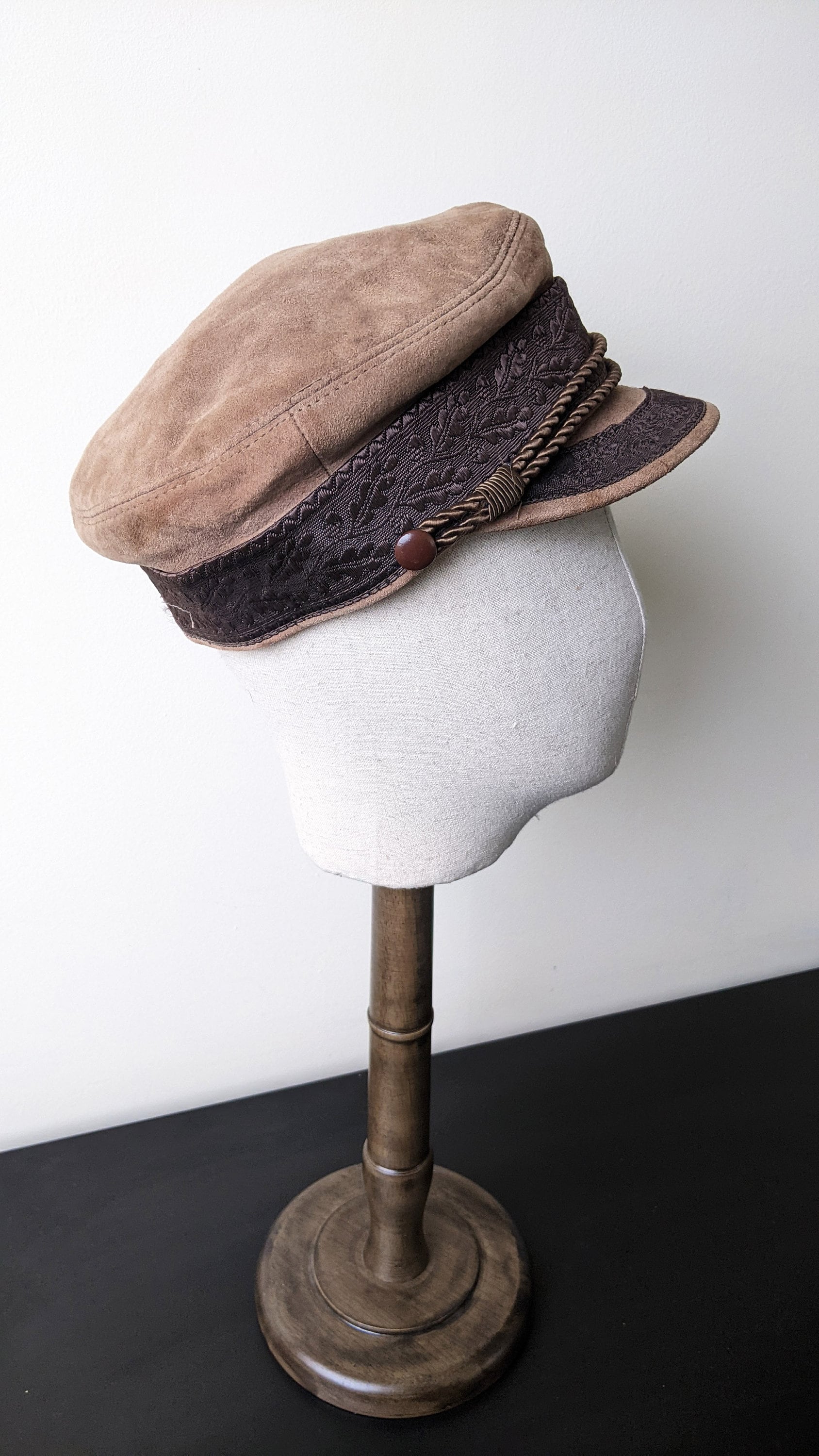Suede Prinz Heinrich Hat, Prince Henry Sailors Cap, Mens Size Medium