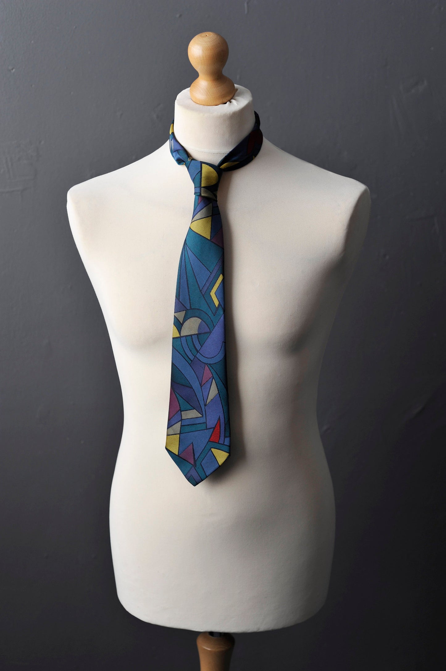 80s Colourful Modernist Tie by P L Sells, Funky Geometric Necktie