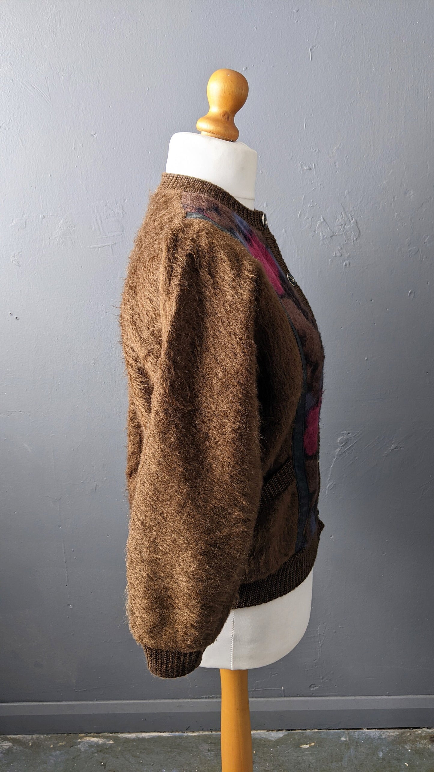 80s Granny Cardigan with Pockets, Furry Kitsch Japanese Vintage, Size Medium