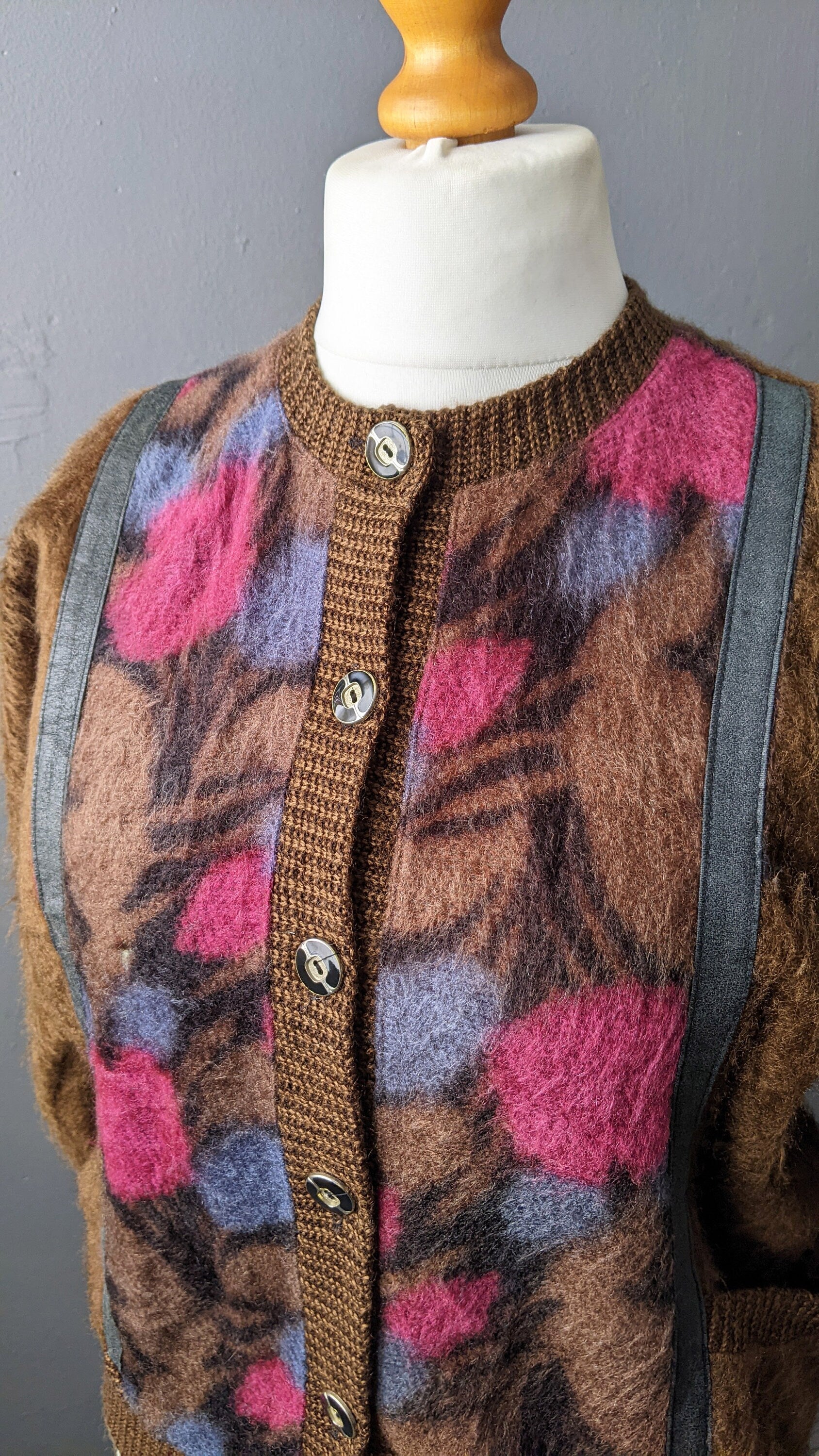 80s Granny Cardigan with Pockets, Furry Kitsch Japanese Vintage, Size Medium