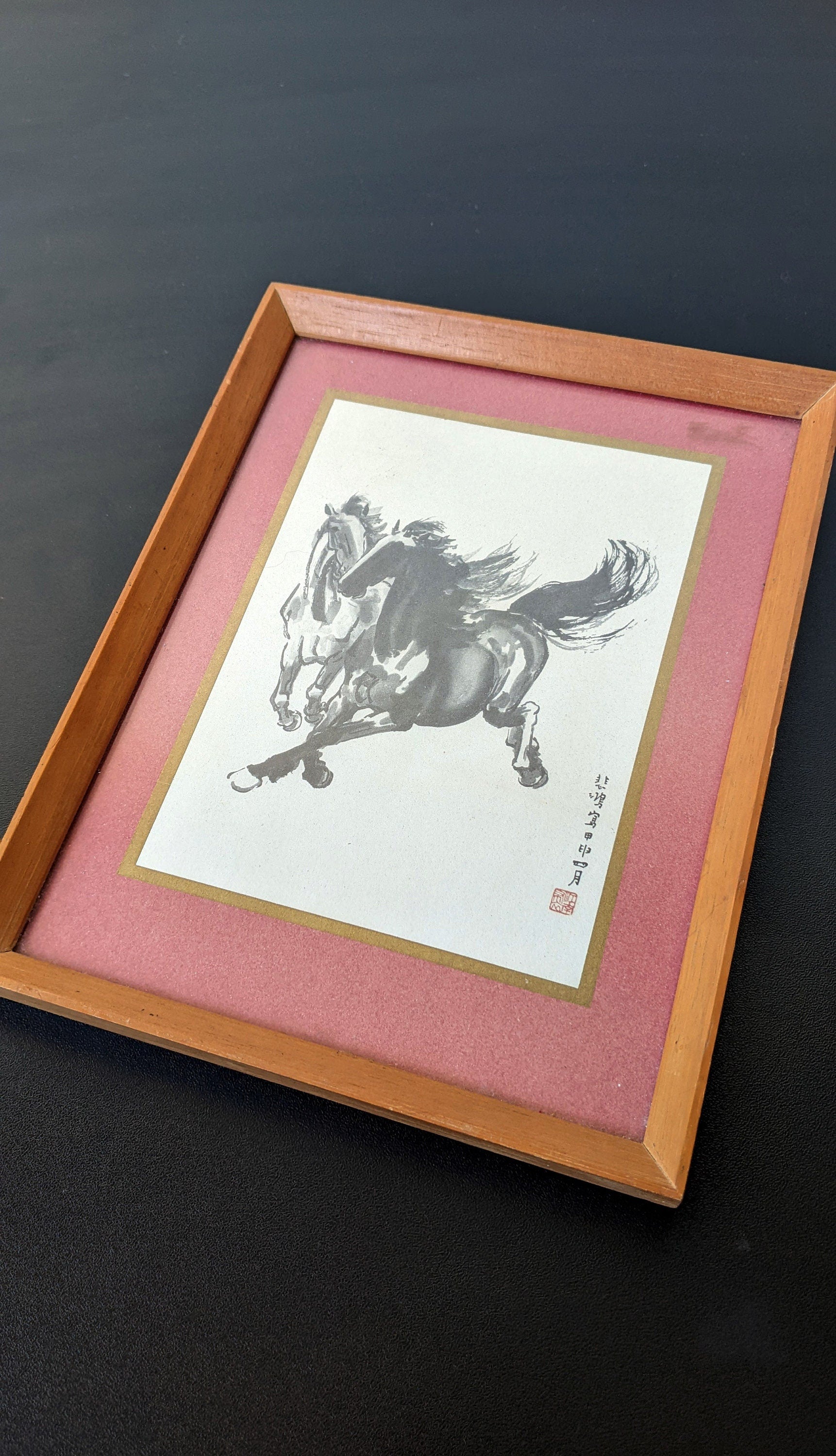 Two Galloping Horses by Xu Beihong, Mid Century Chinese Danqing Ink Wash Art