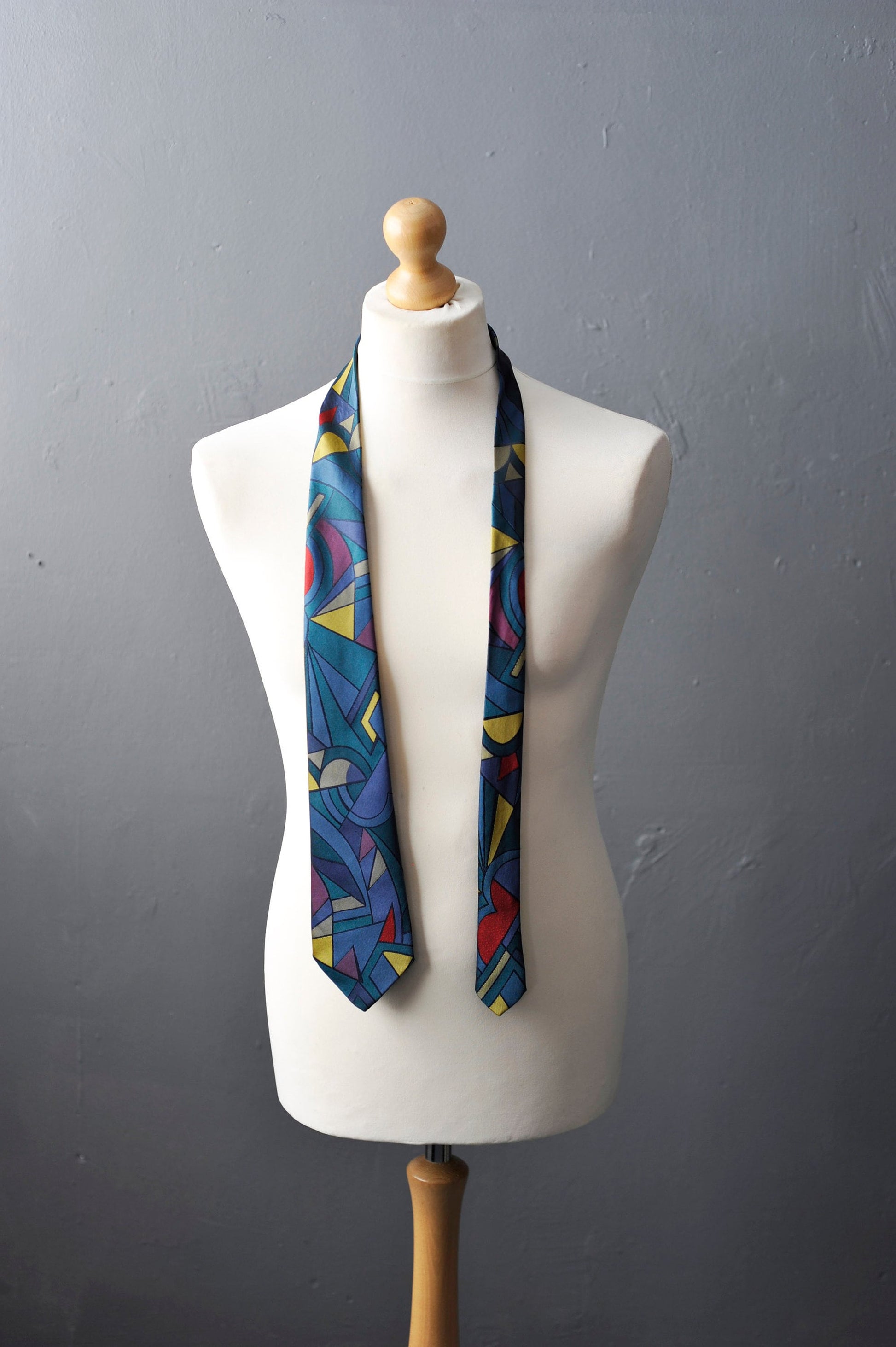 80s Colourful Modernist Tie by P L Sells, Funky Geometric Necktie