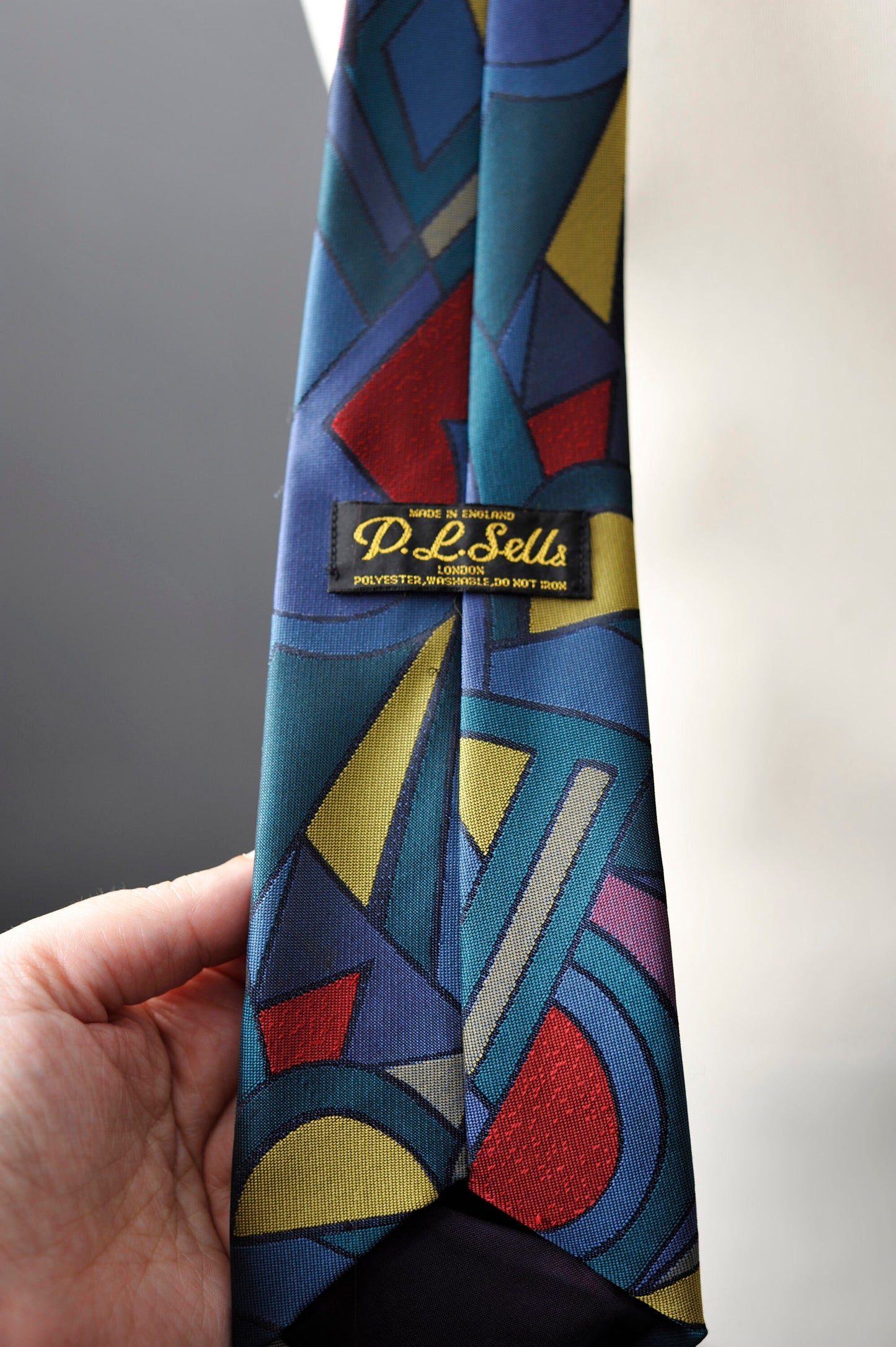 80s Colourful Modernist Tie by P L Sells, Funky Geometric Necktie