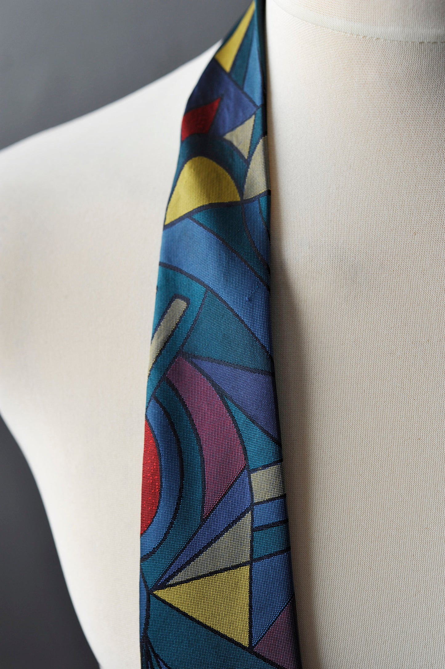 80s Colourful Modernist Tie by P L Sells, Funky Geometric Necktie