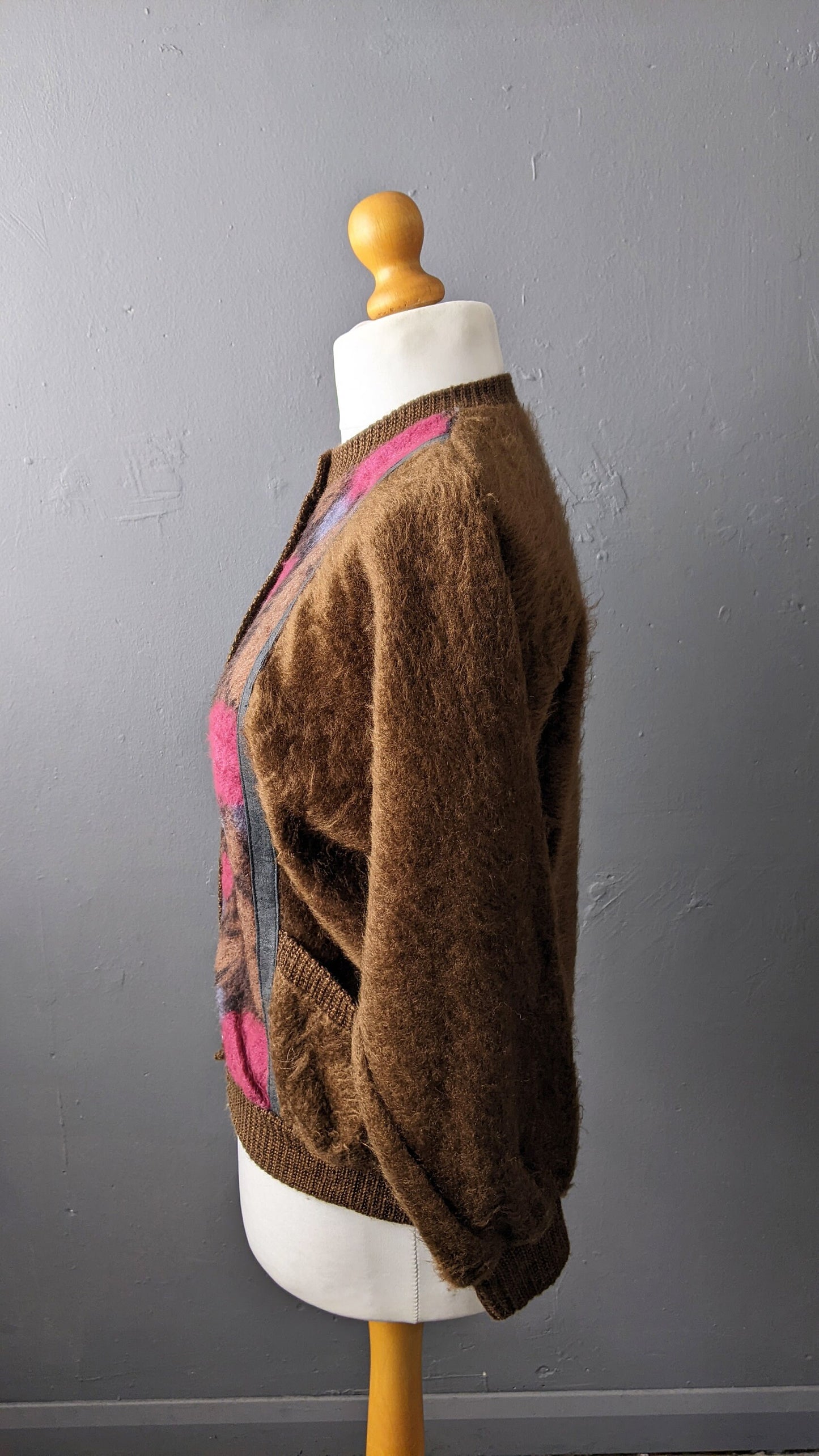 80s Granny Cardigan with Pockets, Furry Kitsch Japanese Vintage, Size Medium