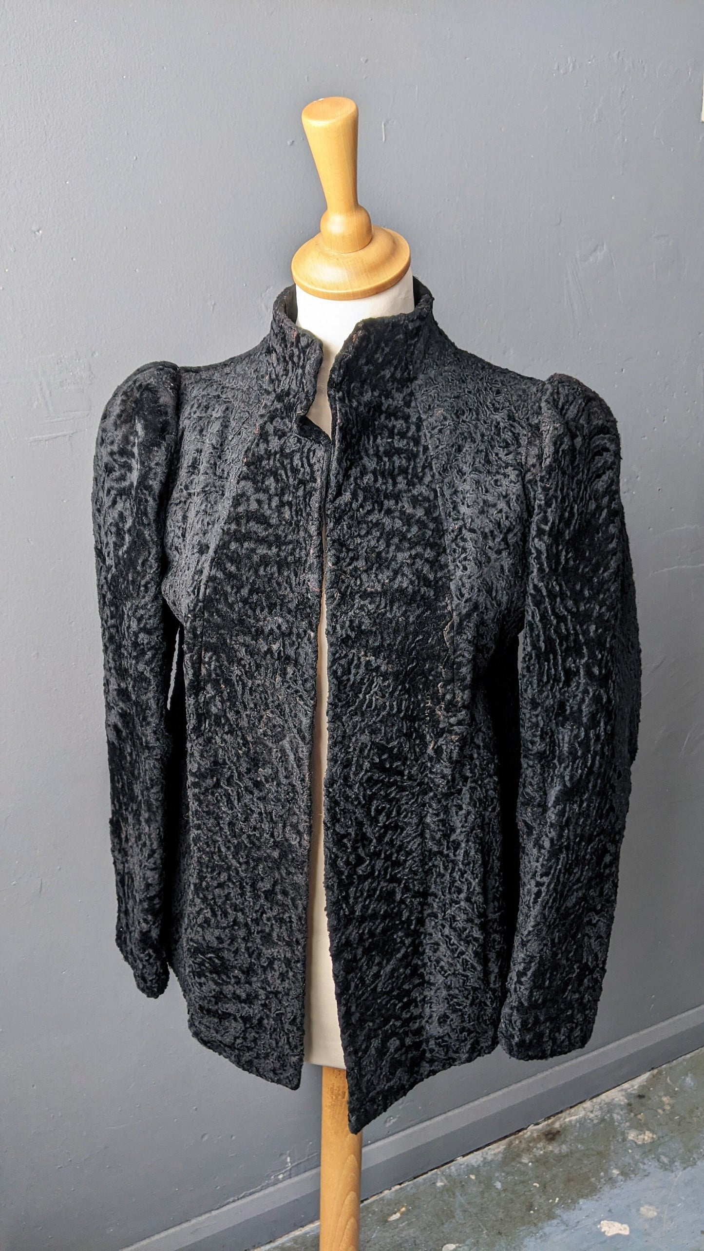 1940s Astrakhan Fur Coat, Vintage Persian Lamb Jacket, Size Small Medium