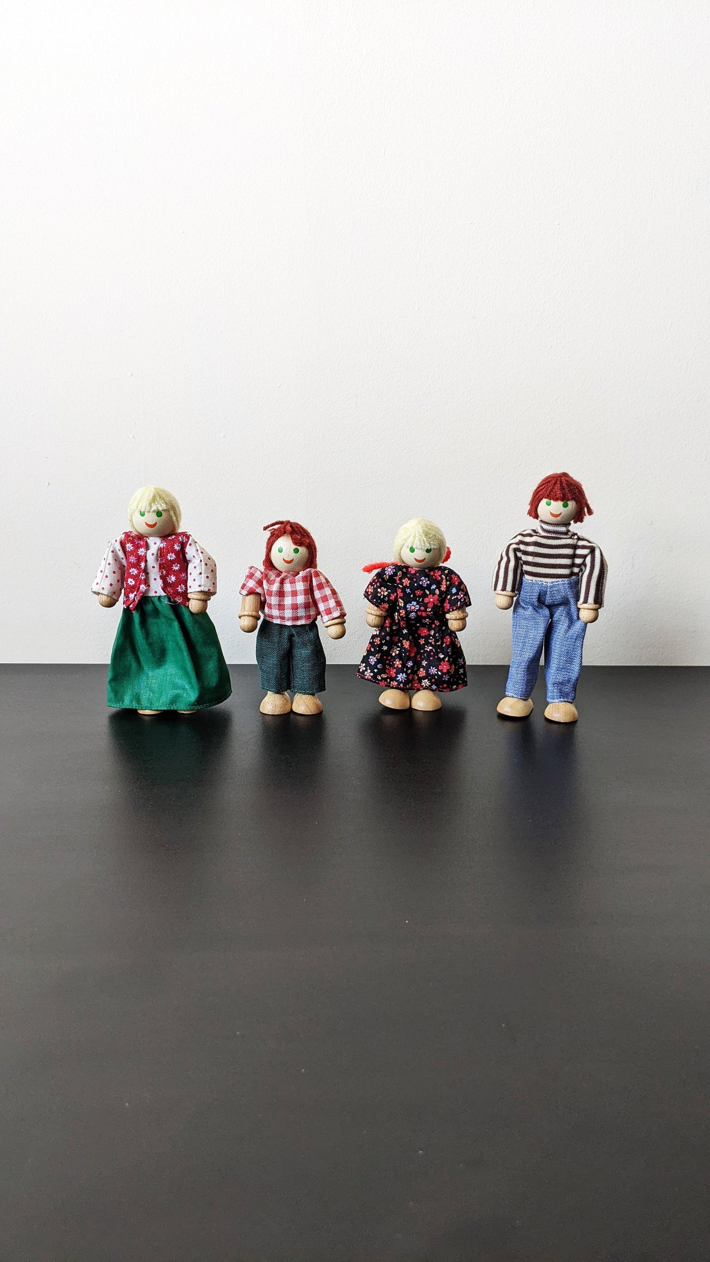 Vintage Family of Little Wooden Figures, Scandi Poseable Primitive Dolls.