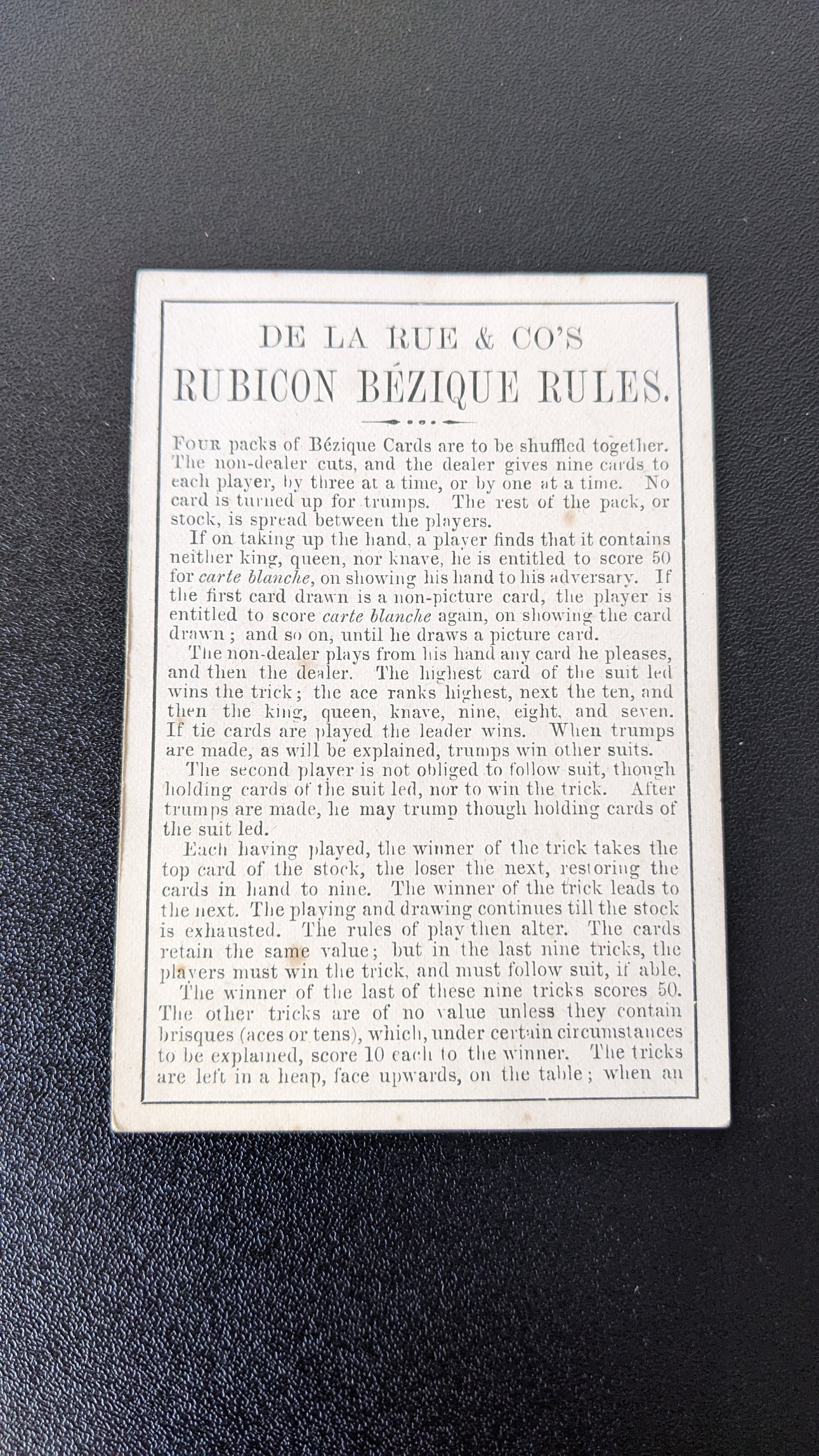 Antique Rubicon Bezique Card Game by De La Rue, 1890s Edition