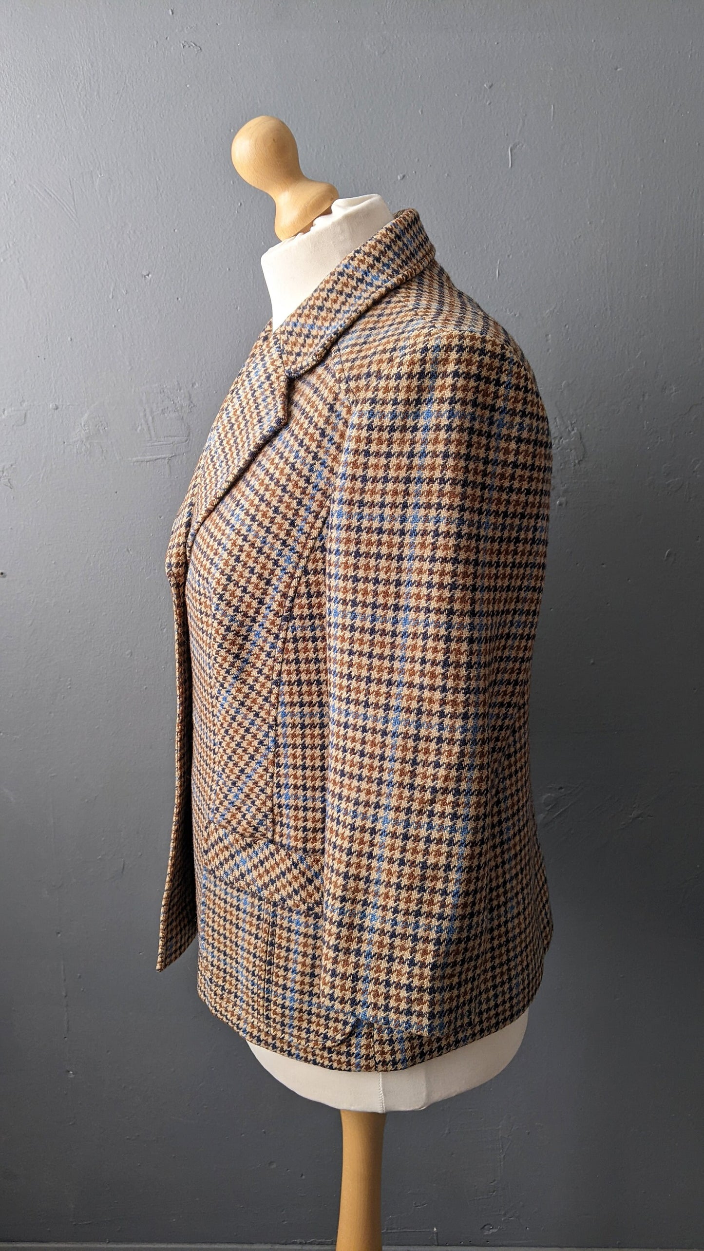80s Dogtooth Wool Jacket, Country Style Smart Blazer, Size Large