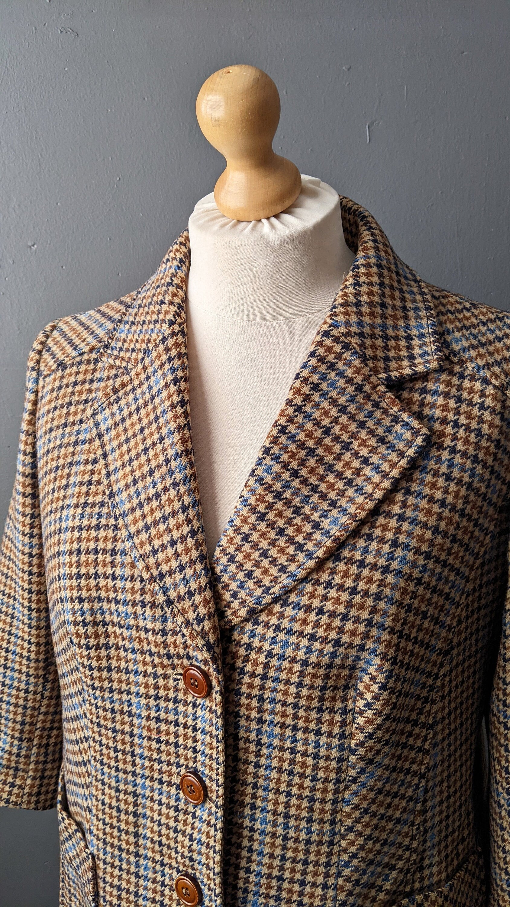 80s Dogtooth Wool Jacket, Country Style Smart Blazer, Size Large
