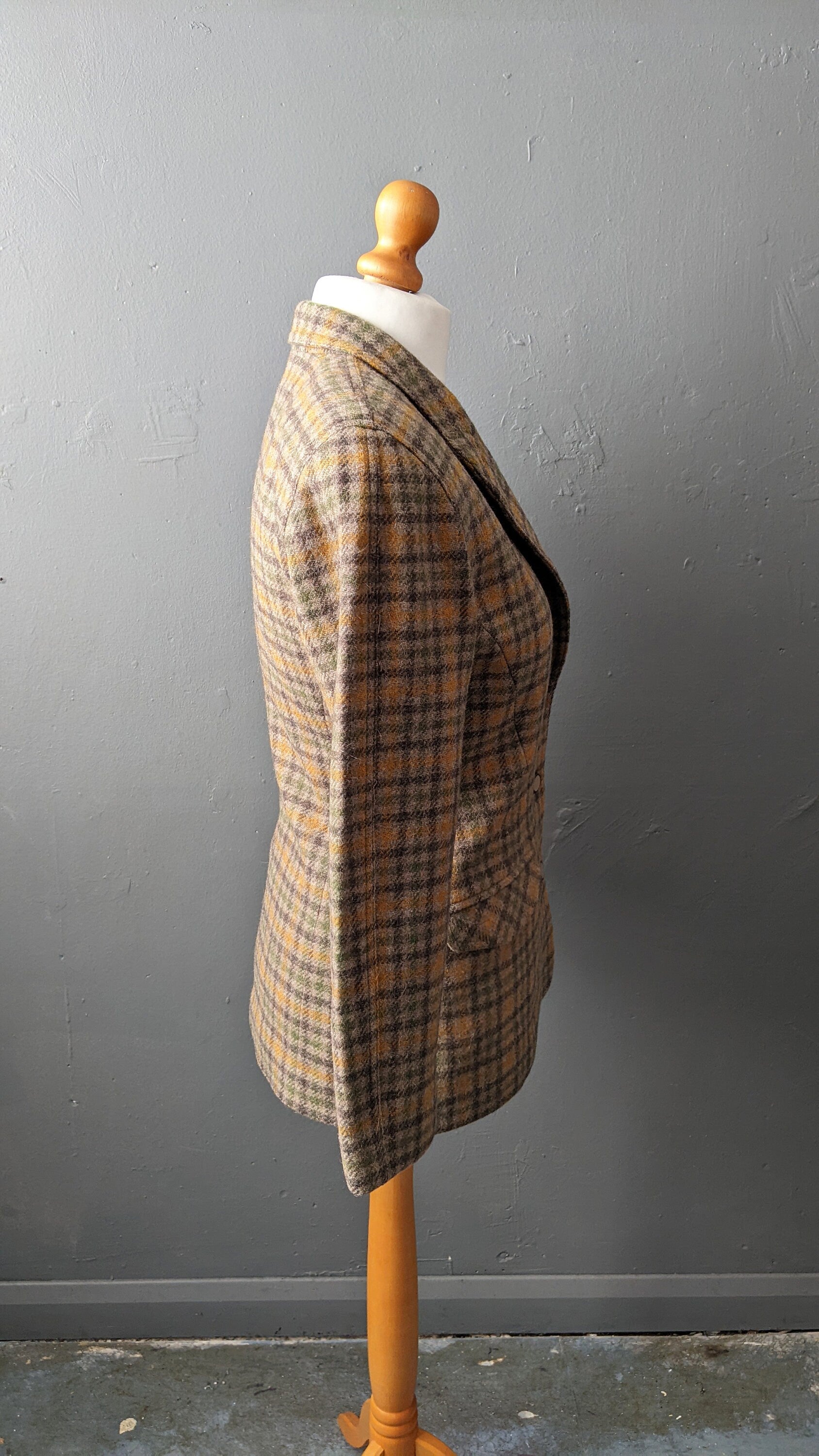 80s Country Check Wool Jacket, Fitted Smart Blazer, Size Small