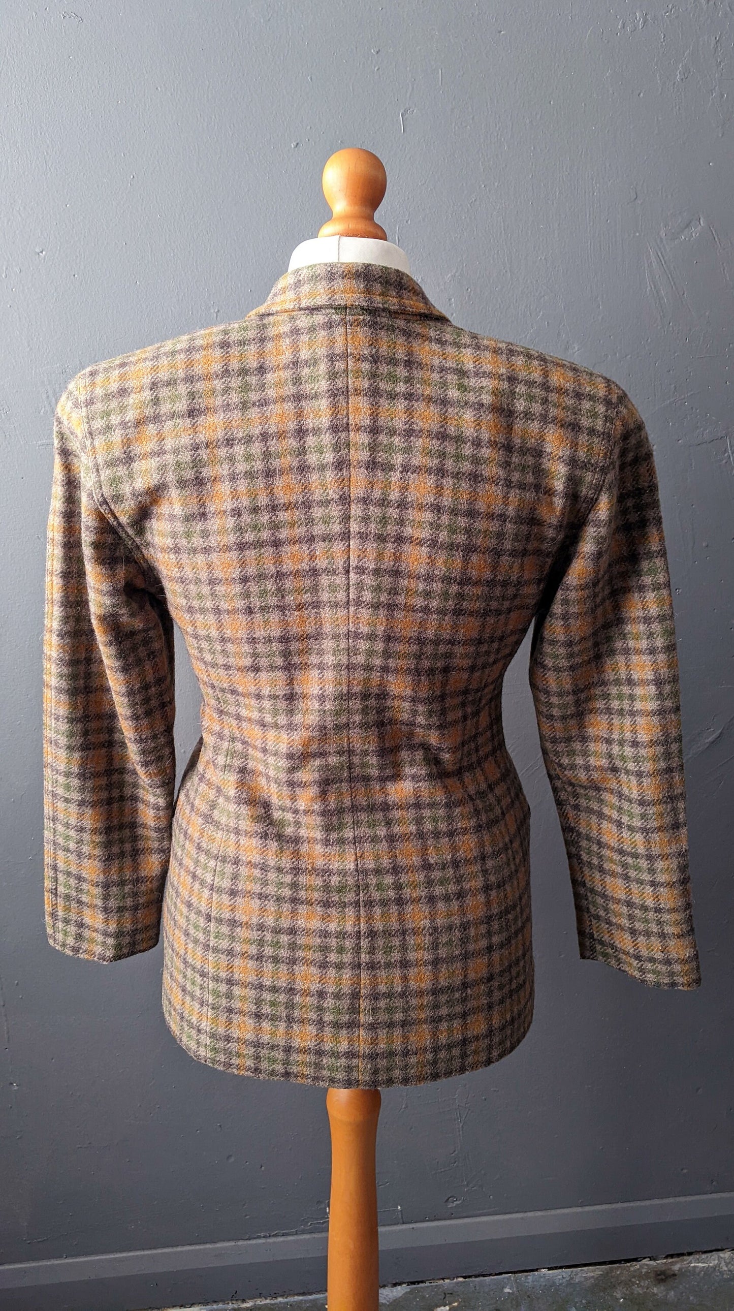 80s Country Check Wool Jacket, Fitted Smart Blazer, Size Small