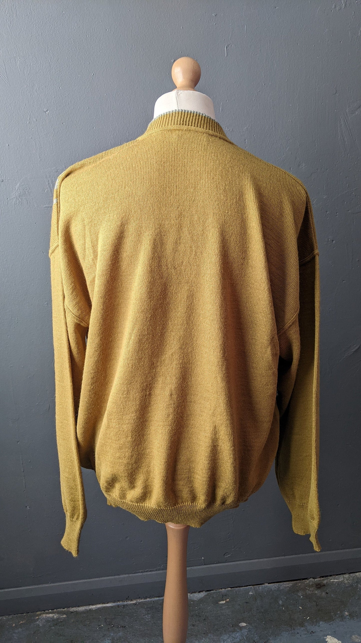 90s Mustard V Neck Jumper, Mens Alpaca Wool Blend Pullover, 50 Chest