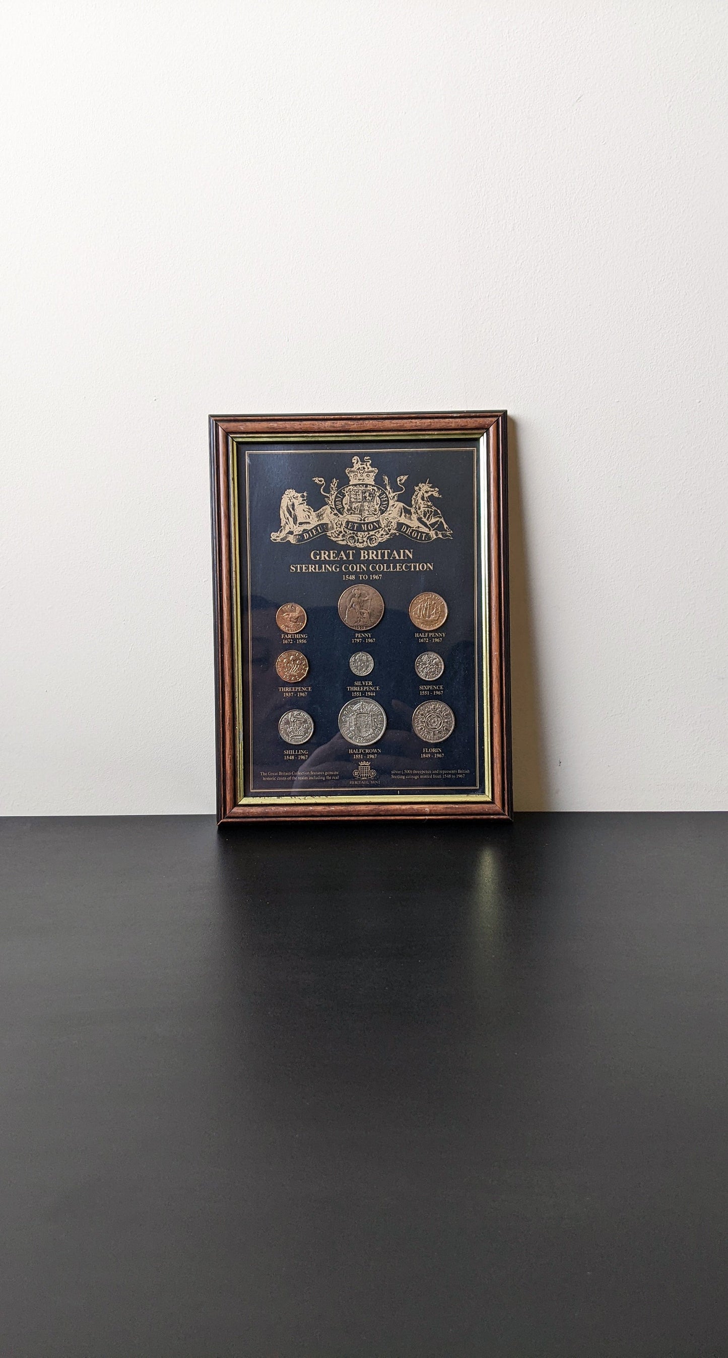 Vintage Framed Coin Collection by Heritage Mint, Pre Decimal British Currency Florin Halfcrown