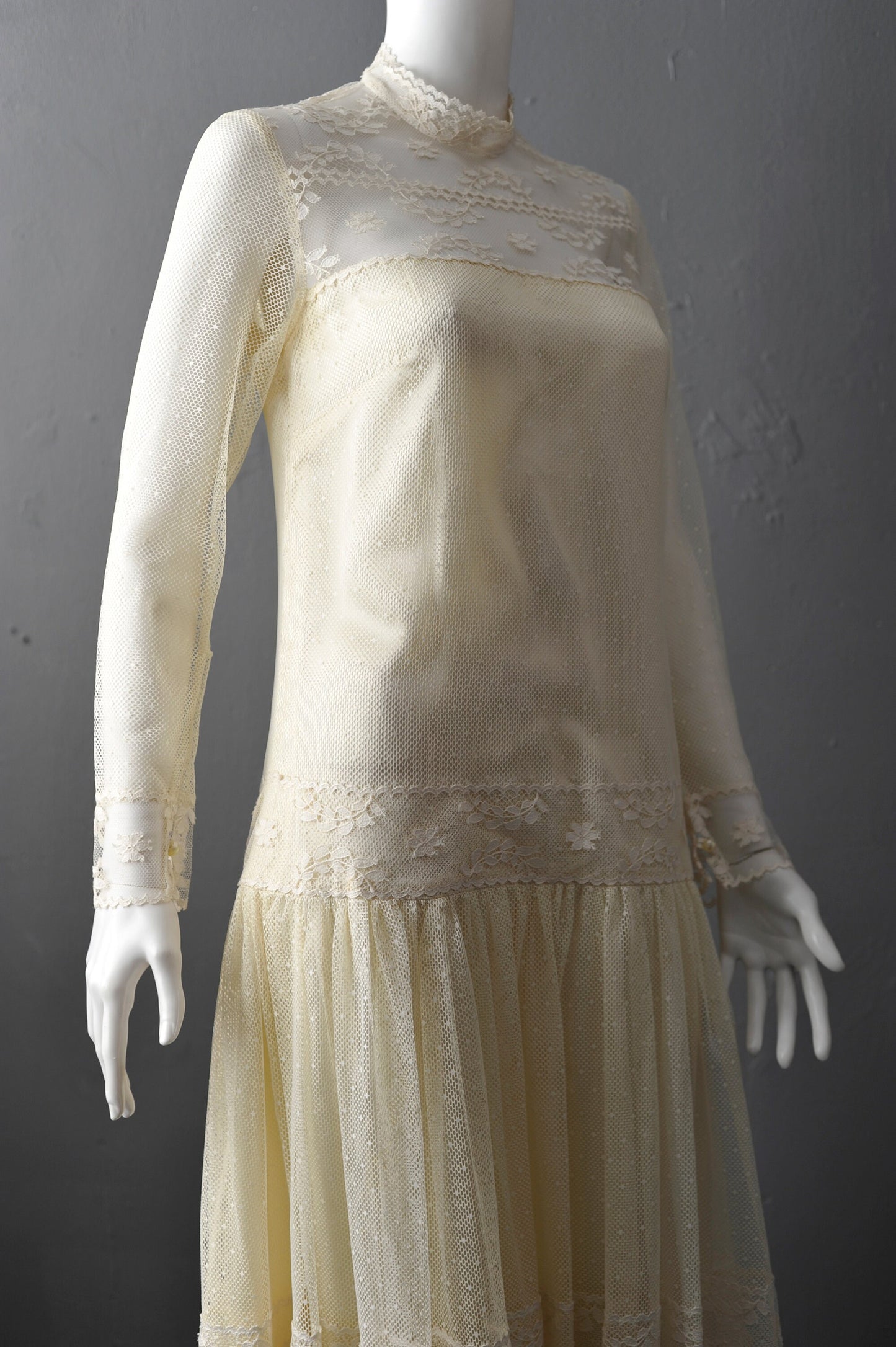 80s Cream Bohemian Wedding Dress, Twenties Inspired Gown by Colombine Nemours, UK Size 10