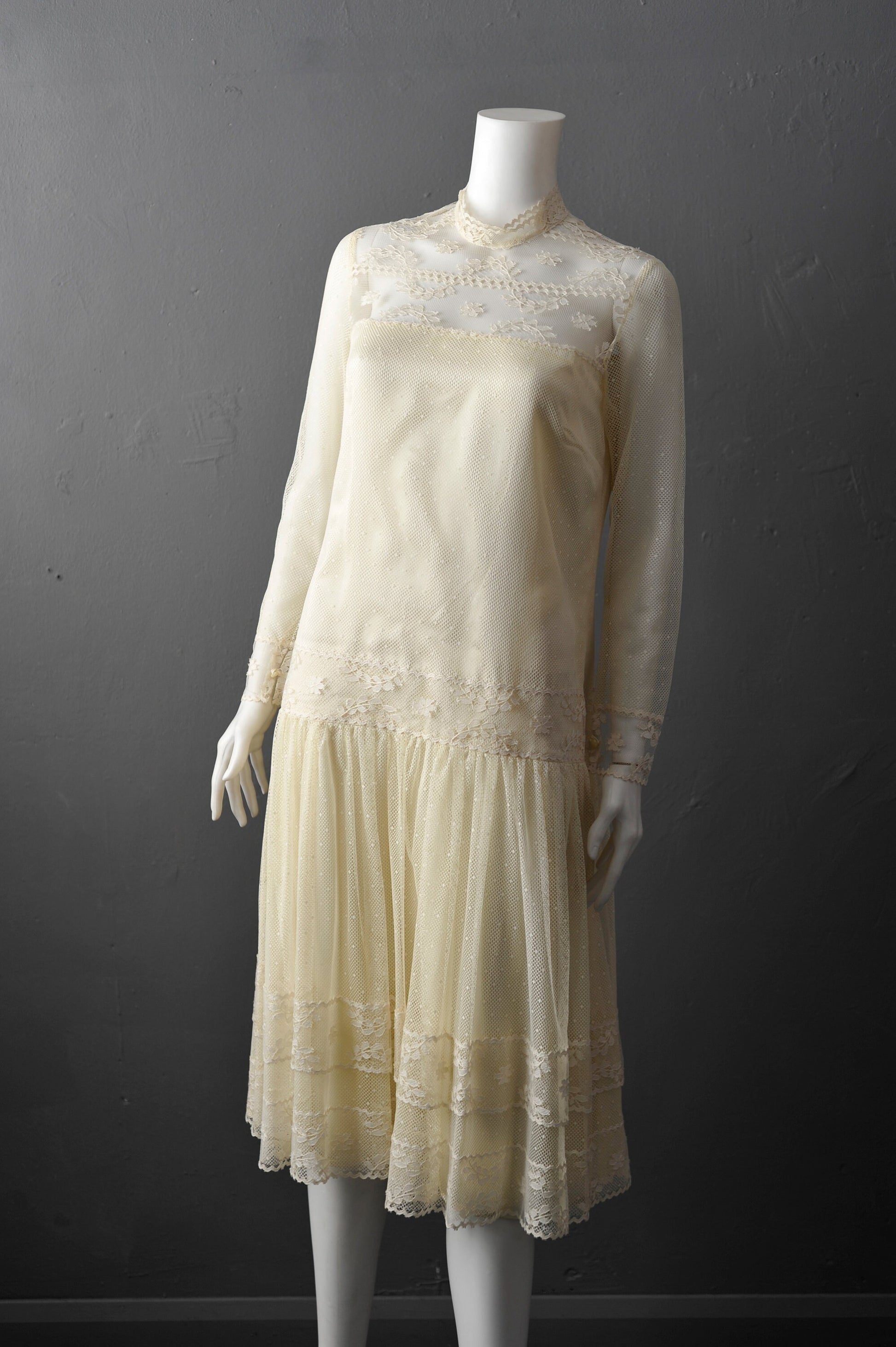 80s Cream Bohemian Wedding Dress, Twenties Inspired Gown by Colombine Nemours, UK Size 10