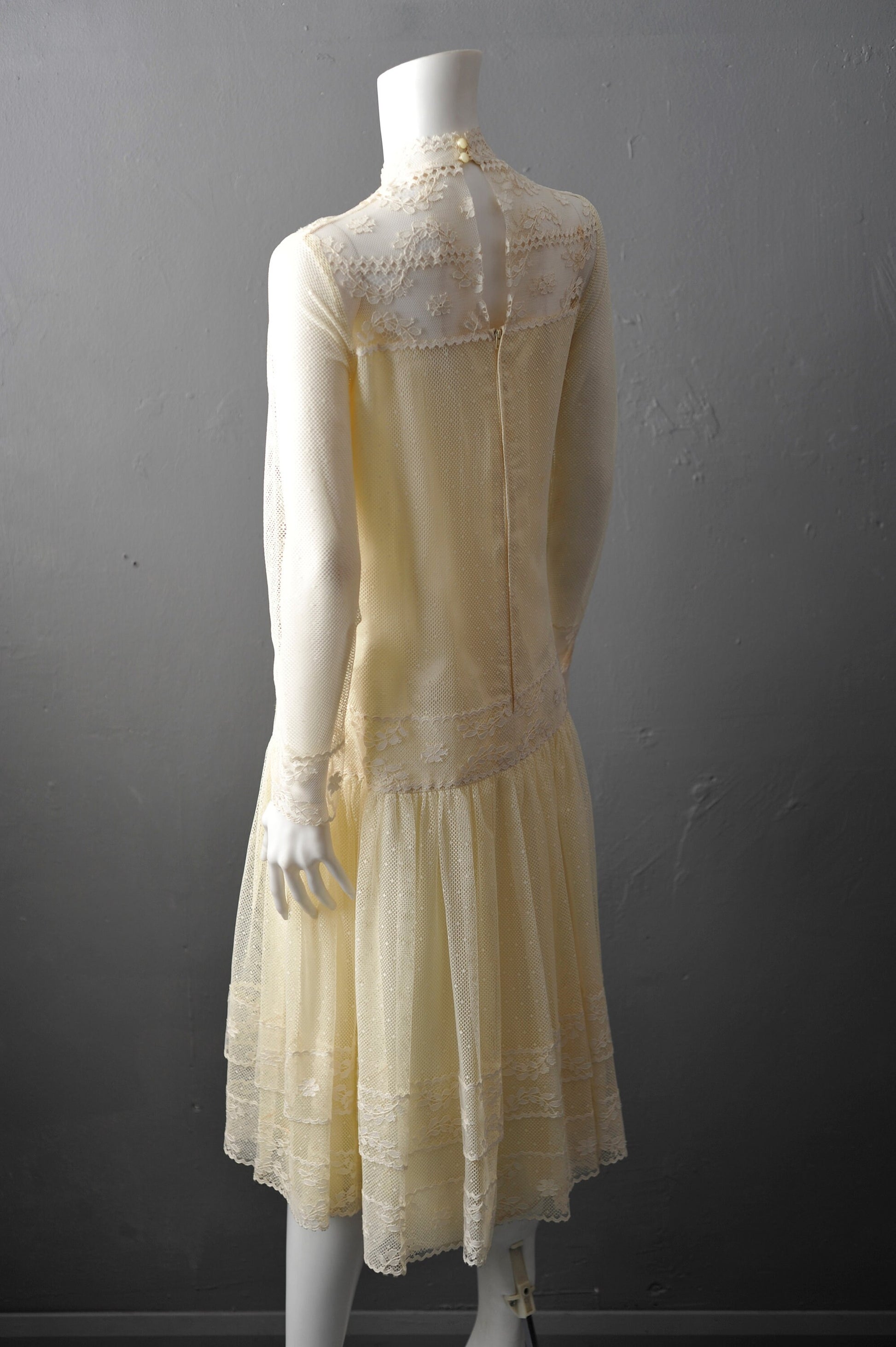 80s Cream Bohemian Wedding Dress, Twenties Inspired Gown by Colombine Nemours, UK Size 10