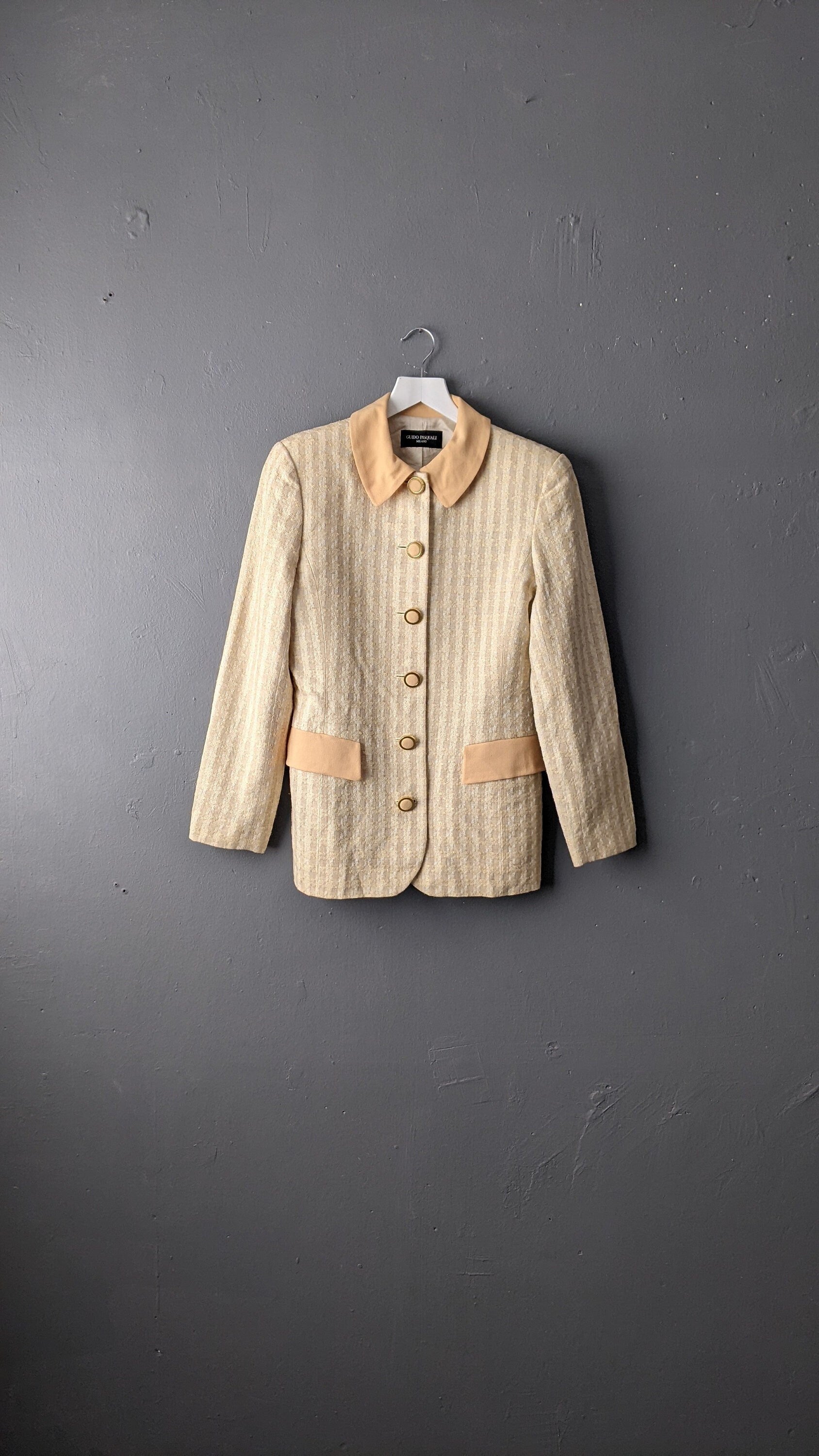 90s Pastel Yellow Blazer, Linen Cotton Long Summer Jacket, Size Small