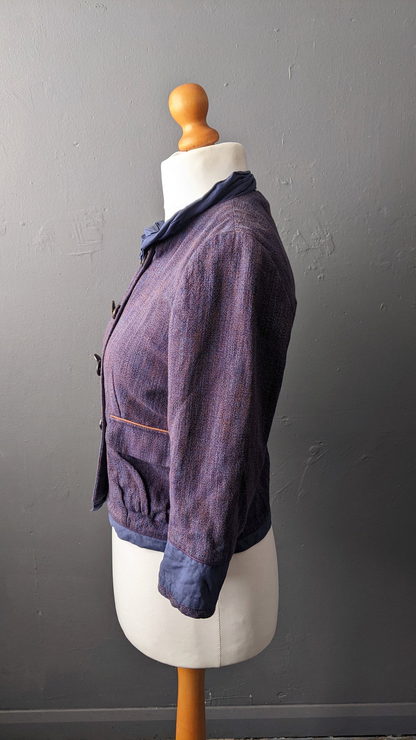 90s Cotton Linen Jacket, Lagenlook Short Coat, Size Medium