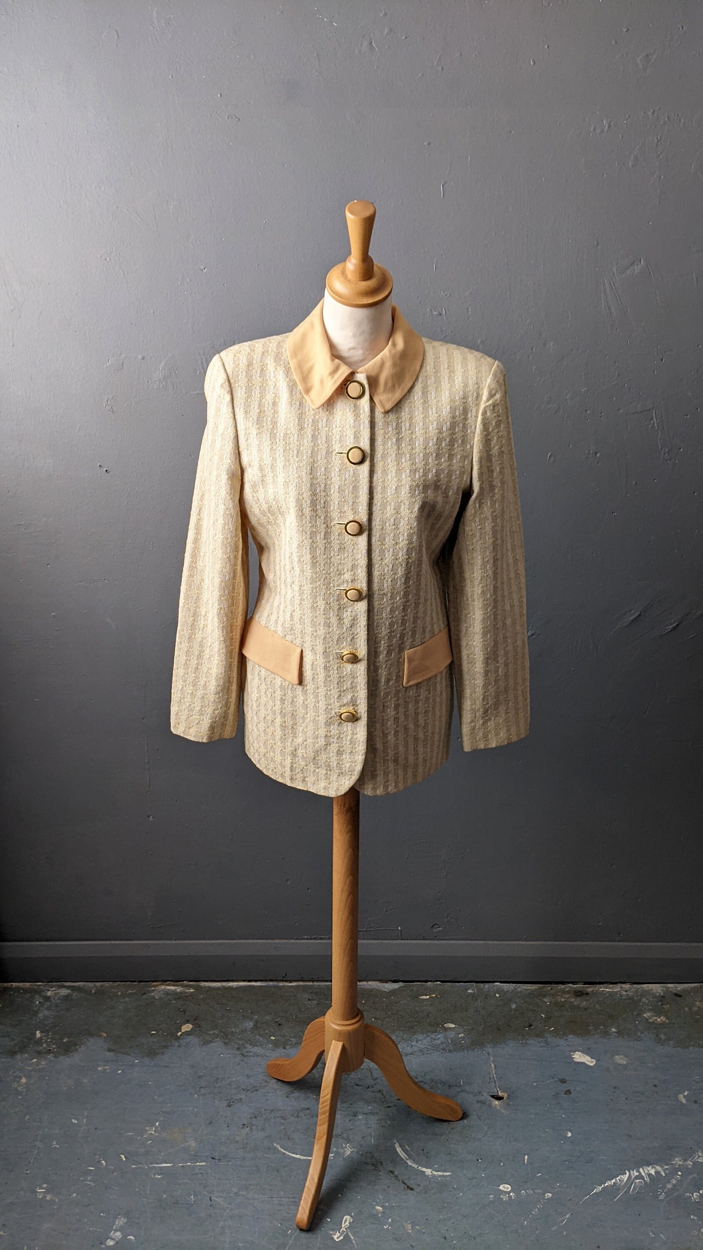 90s Pastel Yellow Blazer, Linen Cotton Long Summer Jacket, Size Small