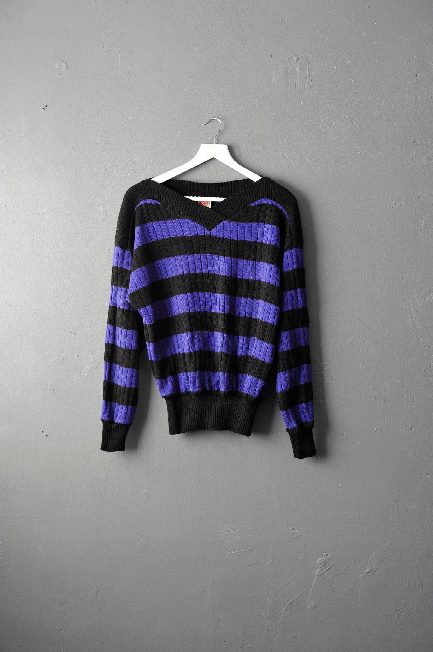 80s Purple Striped Jumper by C&A, Lightweight Goth Sweater, Size Small Medium